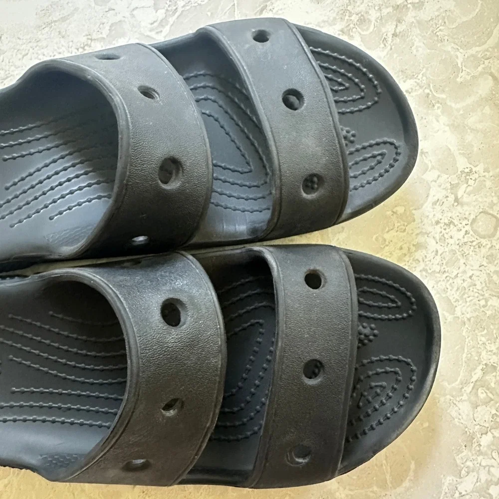 Crocs Classic Sandal Black Two Strap Slide Shoes Jibbitz Ready Size M4 W6